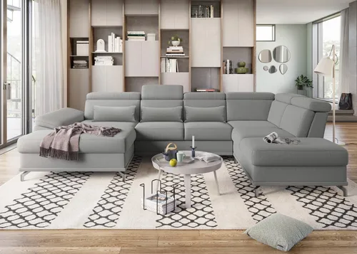 sit&more Wohnlandschaft Cabrio U-Form, B: 359 cm, mit Sitztiefen-, Arm- & Kopfteilverstellung, 3 Nierenkissen, Federkern, optional Bettfunktion und Stauraum