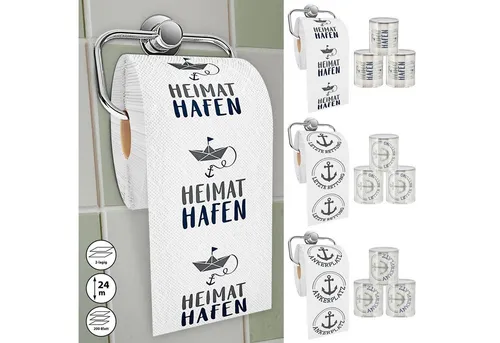 CEPEWA Toilettenpapier Toilettenpapier maritim 12er Set 3 Motiven 24m 2-lagig PVC 18g/qm WC