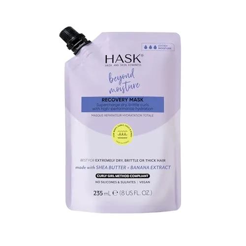 HASK Beyond Moisture Recovery Maske mit Sheabutter & Bananenextrakt für welliges, lockiges, lockiges, lockiges und krauses Haar, macht Feuchtigkeit, beugt Schäden vor, vegan, sulfatfrei