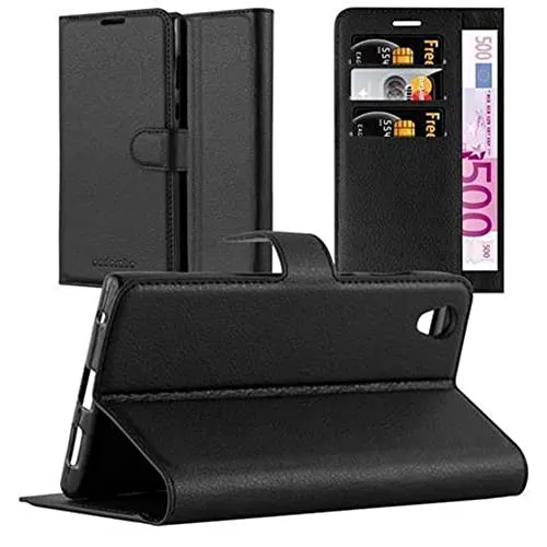 Cadorabo Hülle kompatibel mit Sony Xperia L1 Handyhülle aus Premium Kunst Leder Flip Klappbare Stoßfeste Magnetische [Standfunktion] [Kartenfächern] Cover Hülle für Sony Xperia L1 Tasche in Schwarz