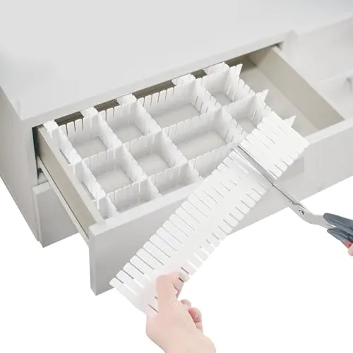 Dunkwckore 16 Stück Schubladentrenner Verstellbar, Schubladen Trenner, Weiß Schubladenteiler, Drawer Dividers Schubladeneinsatz für Unterwäsche, Socken, Kosmetik, Schlafzimmer, Schreibtisch Organizer