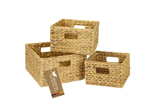 HMF Aufbewahrungskorb 3er Set aus Wasserhyazinthe in beige von HMF