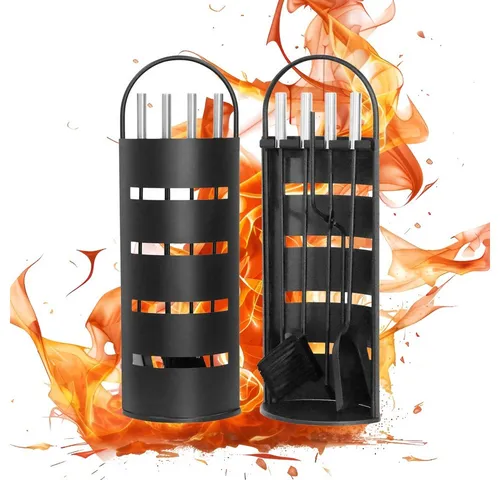 Melko Kamingarnitur 6-tlg. Kaminbesteck Set - Kaminbesteck für eine ordentliche Feuerstelle, inkl. Ständer, Schürhaken, Ascheschaufel, Besen und Zange – aus robustem, hitzebeständigem Material für langlebige Nutzung.