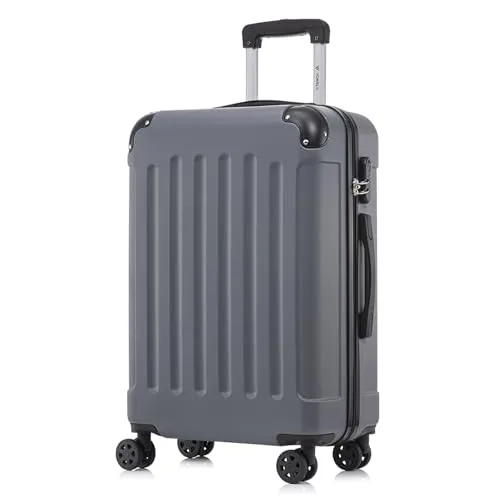 yonsly Koffer Suitcase L Grau, Trolley Reisekoffer, Rollkoffer Handgepäck mit 4 Rollen 360°, Hartschalenreisekoffer, Zahlenschloss, Weicher Gummigriff