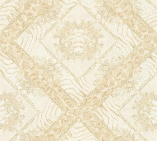 Versace Home Vlies Tapete Zebra Ornamente in Creme Glanz - Moderne Wandtapete mit glänzendem Zebra-Muster, ideal für jeden Raum. Hergestellt aus hochwertigem Vlies, bietet sie eine einfache Anwendung und verleiht Ihrem Zuhause einen eleganten Touch.