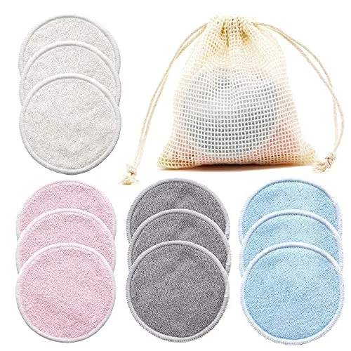 12er Set Abschmink-Pads - Waschbar und wiederverwendbar - Aus Bambus & Baumwolle mit Waschbeutel, Make-Up Entferner Pads - Superweich & Umweltfreundlich, Zero Waste - Für Gesicht & Augen
