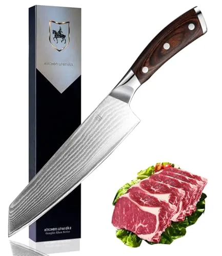 Loeosn Kochmesser Damast, Klinge aus Stahl (20 cm Klinge) Professionelles Zerkleinern von Gemüse, Fleisch und Obst