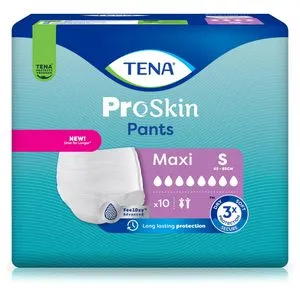 TENA Inkontinenz-Pants ProSkin Maxi, Unisex, Größe S (65-85cm), Einweg, 8 Tropfen, 10 Stück