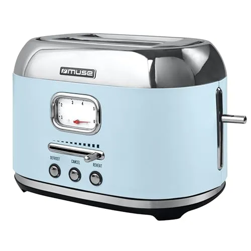 Muse Retro Toaster, 2 Scheiben, 6 Bräunungsstufen - Stylischer Toaster im Retro-Design mit 6 Bräunungsstufen, ideal für perfekt getoastetes Brot und einfache Reinigung dank Krümelschublade.