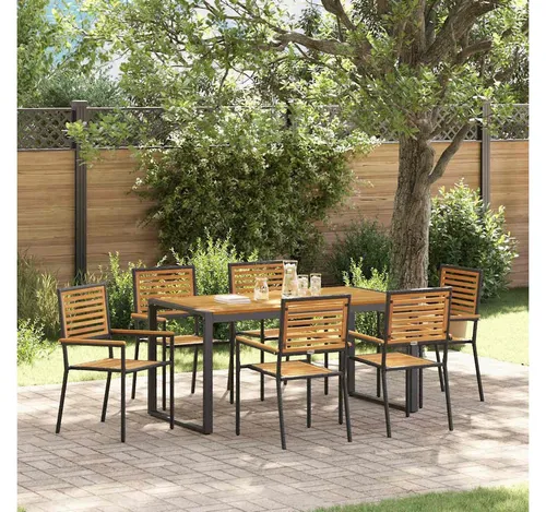 Garten Essgruppe 7-teilig Schwarz und Braun aus Poly-Rattan - Elegante Gartenmöbelgarnitur mit 7 Teilen, ideal für gesellige Abende im Freien. Witterungsbeständig und pflegeleicht für langanhaltenden Genuss im Außenbereich.