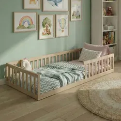 Kinderbett Bodenbett 90x200 cm mit Rausfallschutz