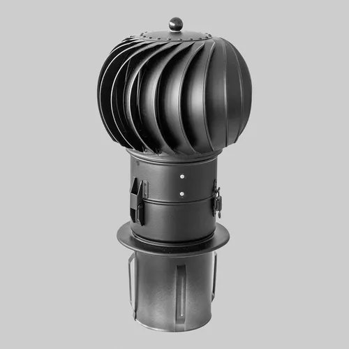 Schornsteinaufsatz Turbowent 2 aus Edelstahl, Ø 150 mm, schwarz - Effizienter Schornsteinaufsatz Turbowent 2 für verbesserten Zug. Dank Windkraft erzeugt er stabilen Unterdruck und schützt vor äußeren Einflüssen. Wetterfest, leicht zu reinigen und bis 150 °C belastbar.