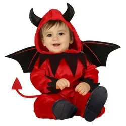Fiestas GUiRCA Kleiner Teufel Kostüm für Babys 12-18 Monate - Kostüme für Kinder - Bezauberndes Teufel Kostüm mit Kapuze, Flügel und Schwanz, ideal für Fasching, Karneval oder Halloween, aus sicherem Polyester gefertigt.