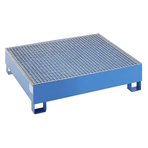 eurokraft | Stahl-Auffangwanne für 200-l-Fässer | LxBxH 1200 x 1200 x 285 mm | ohne Zulassung | blau pulverbeschichtet | mit Gitterrost