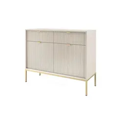 Selsey Sideboard VELLORE, 2-türig mit geriffelten Fronten - Sideboard in modernem Design mit goldenem Gestell, 4 geschlossenen Fächern und 2 stabilen Einlegeböden – ideal für stilvolle Wohnräume.