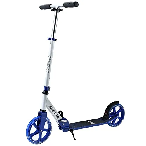 Mach1 Cityroller Kick Scooter ALU mit 200mm XXL Wheel Rollen - Blau - Roller/Kickboards für Einsteiger und Fortgeschrittene, klappbar und höhenverstellbar, ideal für Cruising mit rutschfester Trittfläche und LED-Rollen.