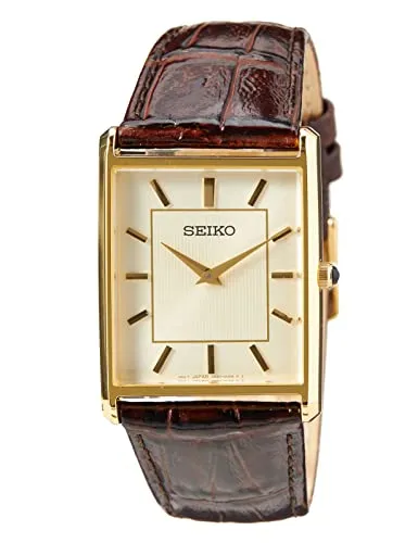 Seiko Herren-Uhr Quarz Edelstahl SWR064P1 - Elegante Armbanduhr mit Goldauflage und hochwertigem Lederarmband für maximalen Tragekomfort. Kratzfestes Hardlexglas und bis 30m wasserdicht – ideal für jeden Anlass.