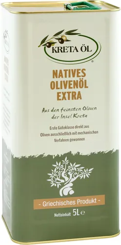 Kreta Öl - Extra Natives Olivenöl 5 Liter - Speiseöl, hochwertiges extra natives Olivenöl aus Kreta, ideal für gesundes Kochen und Verfeinern von Speisen.