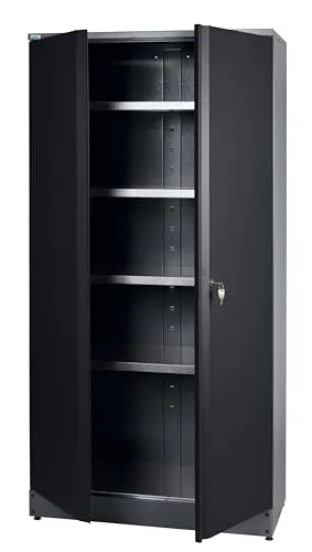 Küpper Hochschrank 70289, schwarz, 204 x 53 x 91 cm, inkl. 4 Fachböden mit jeweils 75 kg Traglast (Schwarz)