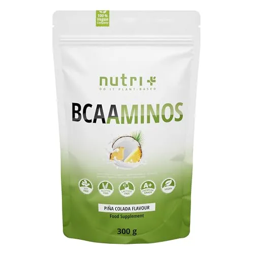 Nutri + BCAA Pulver Pina Colada - Aminosäuren Komplex hochdosiert - BCAAminos Instant Powder vegan - 2:1:1 L-Leucin L-Isoleucin L-Valin 300 g