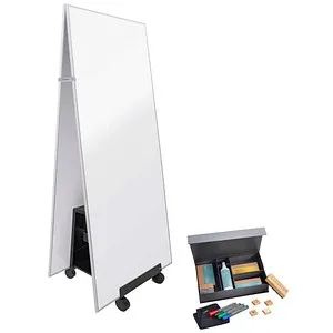 SIGEL MUB13 Meet up Set - 2 mobile Whiteboards 90x180cm - Optimales Set für spontane Meetings: 2 magnetische, beidseitig beschreibbare Whiteboards mit hochwertigem Rahmen und praktischem Zubehör. Leicht transportierbar und ideal für Workshops ohne festen Raum.