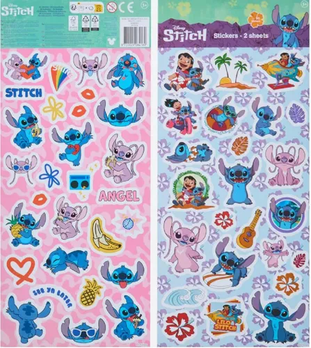 Disney Sticker Lilo&Stitch Aufkleber 2 Bögen über 50 Sticker Klebebilder blau pink, (Set 2-tlg), mit Angel, Stitch, Schrulle und seine Freunde