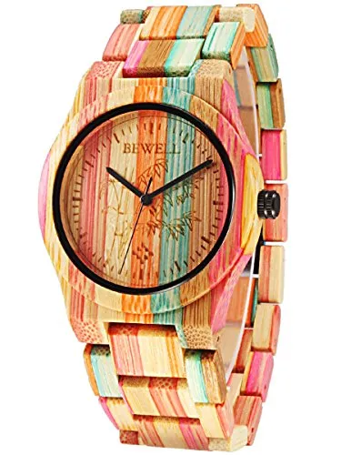 Alienwork Damen Armbanduhr aus Holz – Mehrfarbiges Handgefertigtes Design - Armbanduhren für Damen mit einzigartiger Maserung, angetrieben von einem präzisen Japanischen Quarz-Uhrwerk. Ideal für jeden Anlass und ein stilvolles Accessoire für modebewusste Frauen.