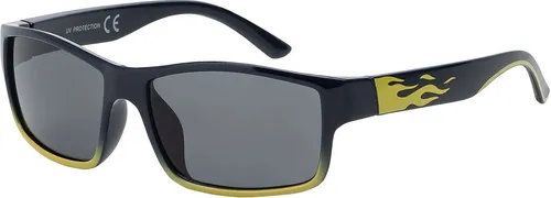 Jungen Mädchen Kinder Sonnen Brille Designer Modern mit Flammen Motiv 30555 Schwarz-Gelb