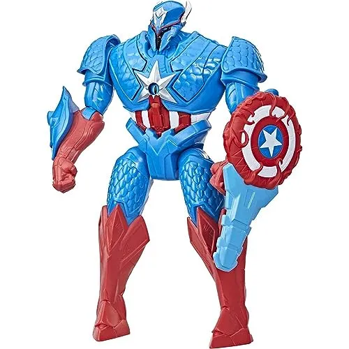 Marvel Hasbro Avengers Mech Strike Monster Jäger Jäger Anzug Captain America Spielzeug, 20 cm große Deluxe-Figur, ab 4 Jahren, Mehrfarbig