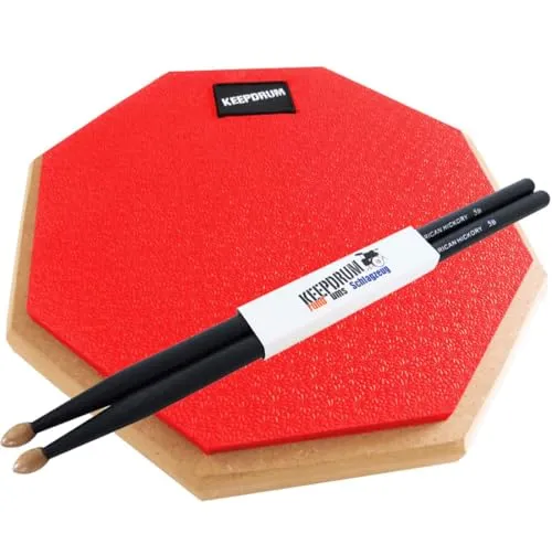 keepdrum DP-RD Practice Pad Rot Drum Übungspad 8mm Gewinde + 1 Paar 5BB BLACK Drumsticks