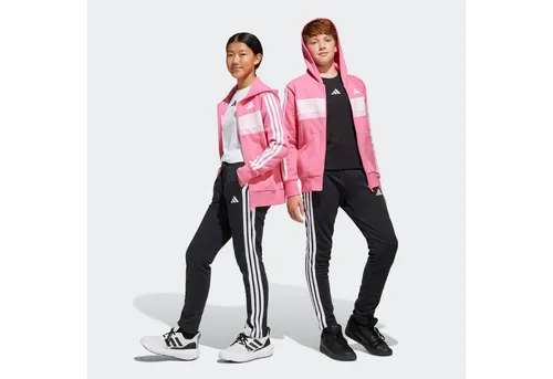 adidas Unisex Kinder SEASONAL ESSENTIALS TIBERIO 3 STRIPES FLEECE TRACKSUIT - Bequemer Trainingsanzug für Kinder, hergestellt aus 70 % recycelten Materialien, ideal für aktives Spielen und Sport.