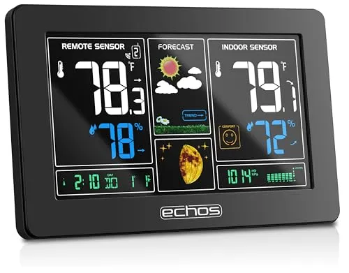 Funk Wetterstation | Farbdisplay | Alarm | Wettervohersage | Anzeige der Innen- und Außentemperatur| Hygrometer | Thermometer | Wetterstation | Wecker | Wetter Station | Weather Station