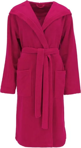 Vossen Unisex-Bademantel Lynn - Rot L, ideal für Sauna & Spa - Bademantel in Langform mit Kapuze und Gürtel, aus hochwertigem Wirkvelours für höchsten Komfort und OEKO-TEX® zertifiziert. Perfekt für entspannende Momente zu Hause oder im Hotel.