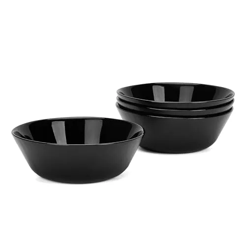 LaGlint 460ml Müslischalen Schwarz 4er Set, Opalglas Schüsseln Set für Snack, Dessert, Reis, Nudeln,Salat, Mikrowellen und Spülmaschinen Sicher
