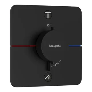 hansgrohe ShowerSelect Comfort Q Thermostat - Unterputz-Wannen- und Duscharmatur in Mattschwarz, bietet präzise Temperaturkontrolle für ein komfortables Duscherlebnis.