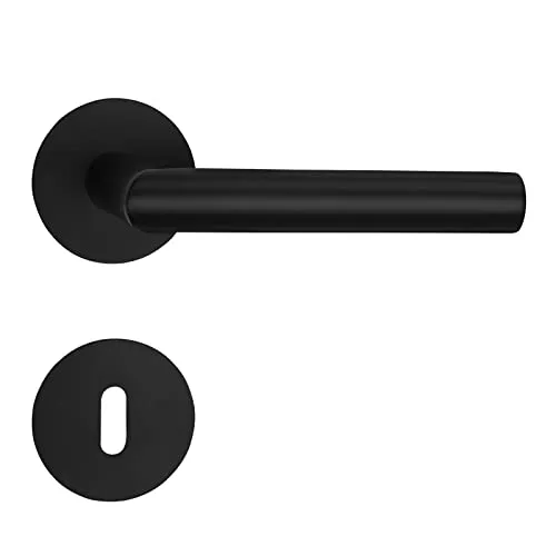 SOTECH Türdrückergarnitur THORE Buntbart (BB) Edelstahl schwarz - Moderne Türdrückergarnitur THORE mit Flachrosetten und innovativer Cliptechnik. Ideal für Zimmertüren mit einer Stärke von 35-52 mm. Hochwertiges Edelstahl sorgt für Langlebigkeit und zeitloses Design.