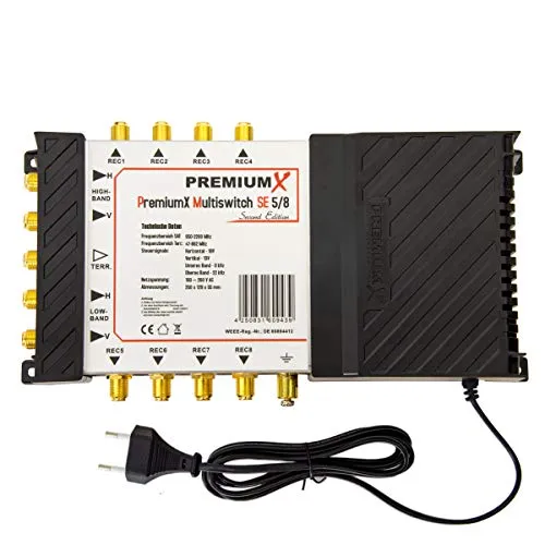 Premium X PMSE 5-8 Multischalter - Multischalter für 8 Teilnehmer, verteilt Satellitensignale von einem Quattro-LNB und ermöglicht unabhängigen Empfang aller Sender in Full HD, 4K und 8K.
