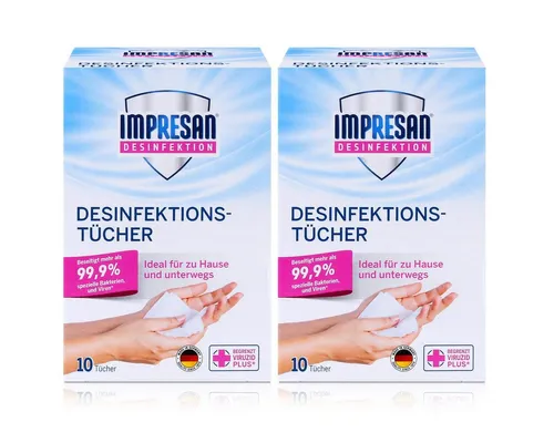 IMPRESAN Handseife Impresan Desinfektions-Tücher 10 stk. - Ideal für unterwegs (2er Pack)