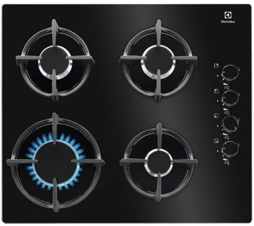 Electrolux Egg6407k Gasherd 59 cm mit 4 Brennern - Kochfeld aus Glas mit 4 Gaskochzonen, darunter ein leistungsstarker Wokbrenner (3000 W) für effizientes Kochen. Ideal für moderne Küchen.