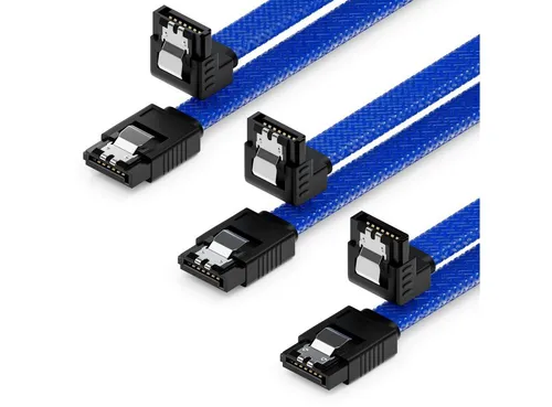 deleyCON deleyCON 3x 50cm SATA 3 Nylon Kabel HDD SSD 1 Stecker 90° Gewinkelt Computer-Kabel