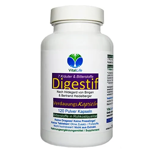 DIGESTIF 7 KRÄUTER & BITTERSTOFFE 120 Kapseln nach Hildegard von Bingen & Heidelberger. Liebe für VERDAUUNG Magen Darm Leber Galle. Natur pur. 82890-120