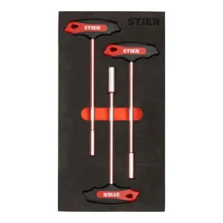 STIER T-Griff-Steckschlüssel-Satz SW 8 - 13 mm mit Weichschaumeinlage - Der STIER T-Griff-Steckschlüssel-Satz SW 8 - 13 mm bietet ergonomisches Arbeiten und ist ideal für schwer erreichbare Schrauben. Inklusive beschrifteter Weichschaumeinlage für Ordnung und Sicherheit.