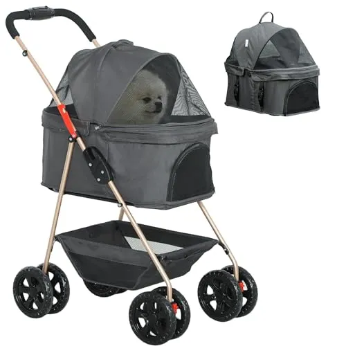 PawHut Hundewagen Polyester, Stahl - 3-in-1 Design - Sonstiger Hundebedarf: Der PawHut Hundewagen bietet ein praktisches 3-in-1-Design, das ihn in einen Trolley, Autositz oder Tragetasche verwandelt. Ideal für Haustiere bis 4 kg.