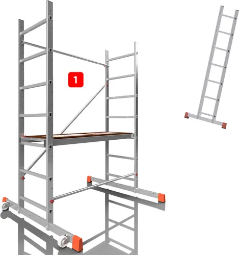ALTEC AluCombine 3.0 - 300 | Fahrgerüst mit Bockrollen - Baugerüst aus Aluminium, rollbar mit einer maximalen Arbeitshöhe von 3m und einer Belastbarkeit von 150 kg, ideal für gewerbliche Anwendungen.