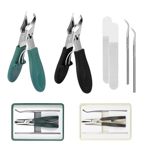 Nagelknipser Set 6 Stück Nagelknipser mit Auffangbehälter Nagelschneider Eingewachsene Zehennägel Set Eingewachsene Zehennägel Nagelknipser Fußnägel Nagelknipser für Senioren (Schwarz, Grün)