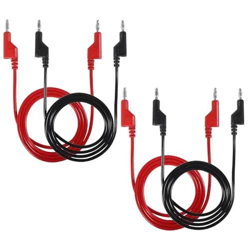 ALAMSCN 4 Stück Multimeter Messleitungen 4mm Bananenstecker Kabel Bananenstecker-Prüfkabel für Strommessgeräte Multimeter Spannungsprüfer, 3,3ft/1m Rot und Schwarz