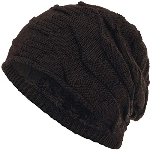 Compagno Mütze warm gefütterte Wintermütze Elegantes Strickmuster Beanie Einheitsgröße, Farbe:Braun