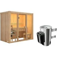 Karibu Sauna Sky 2 Naturbelassen mit Ofen 3,6 kW integr. Steuerung
