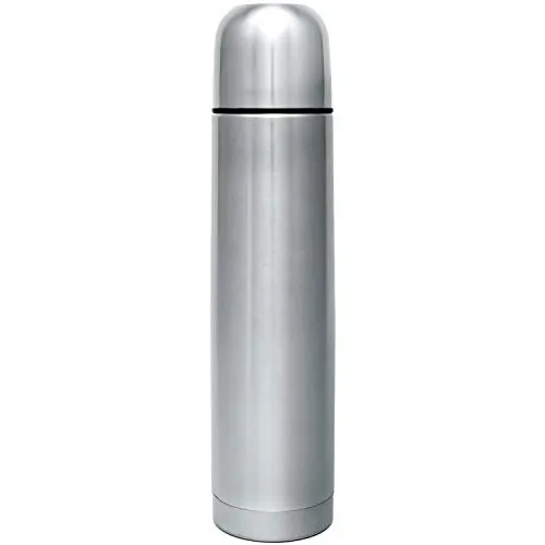 GRÄWE Thermosflasche, Edelstahl Trinkflasche, Thermoskanne, Isolierflasche für unterwegs mit Becher, Auslaufsicher, Spülmaschinengeeignet, Silber, 1 Liter