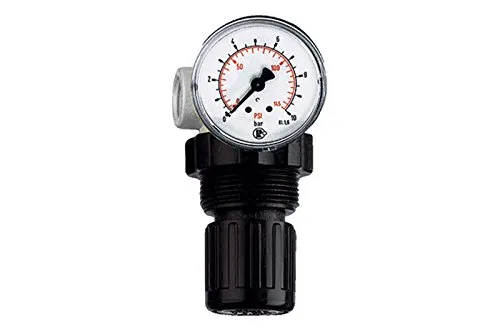 Riegler Druckbegrenzungsventil mit Manometer, G 1/4 - Druckregler zur Absicherung pneumatischer Anlagen, inkl. Manometer und einstellbarem Überströmventil, ideal gegen Überdruckschäden.
